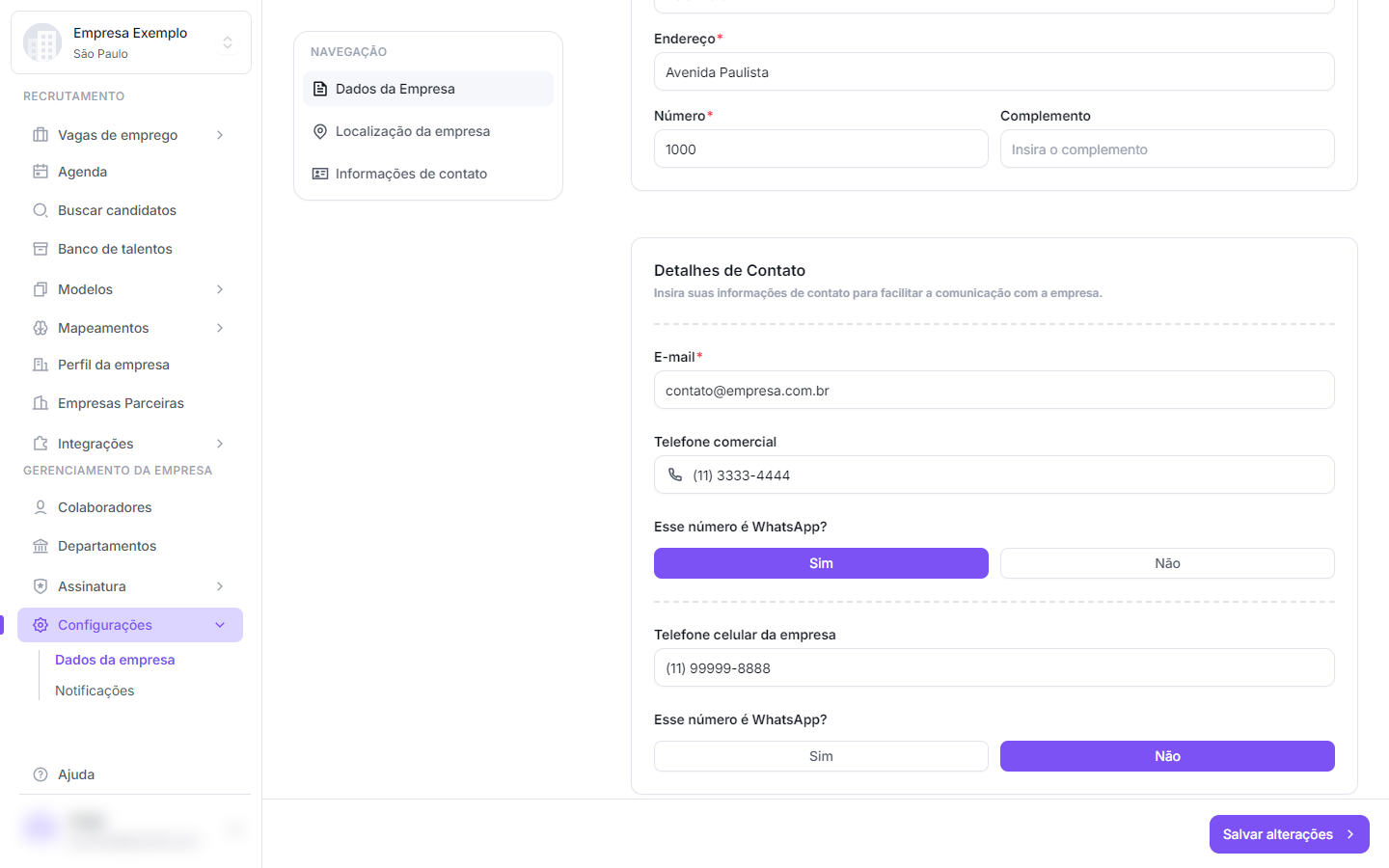 Informações de contato