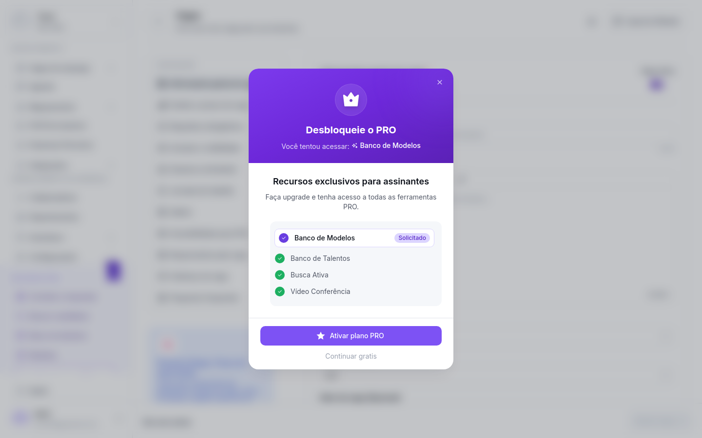 Modal Desbloqueie o PRO